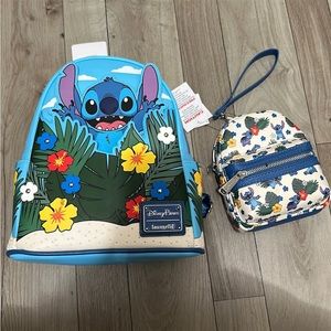 Disney Parks Loungefly Stitch Summer Pop Up Backpack and wristlet set